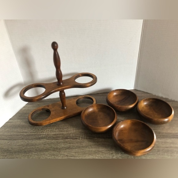 Vtg MCM Solid Wood Serving Bowl Set - Picture 3 of 13